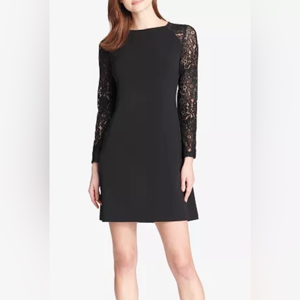 Tommy Hilfiger Elegant Black Lace Sleeve Dress